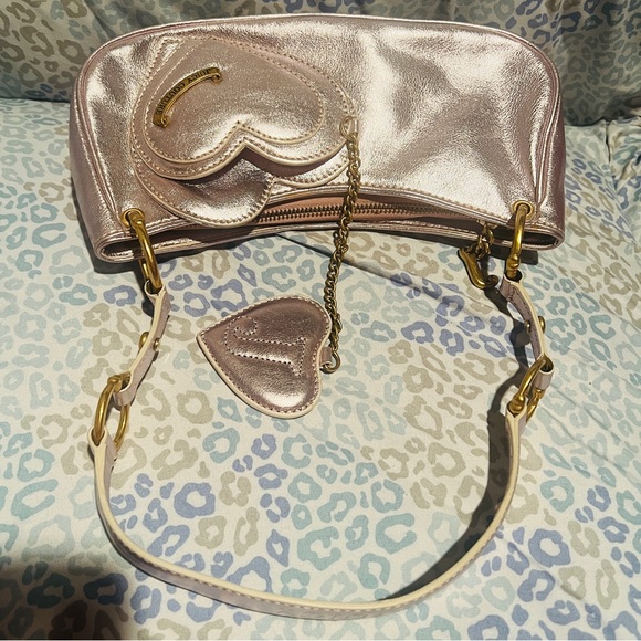 Vintage Pink Silver Juicy Couture Purse Y2K Shoulder Bag Handbag Satchel Heart - Picture 8 of 12